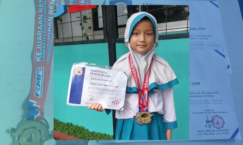Siswi SD Prestasi Global Borong Dua Medali di Kejuaraan Renang Universitas Buddhi Dharma Cup 2026